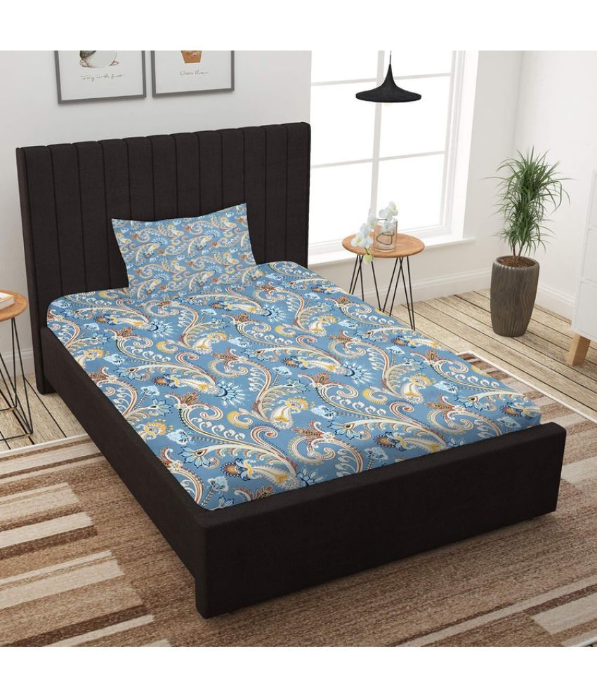     			JBTC cotton floral Bedding Set 1 Single bed size bedsheet and 1 Pillow cover - blue