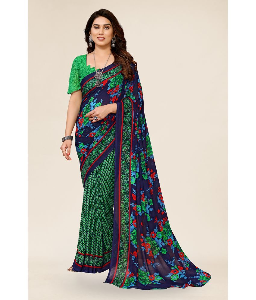     			Kashvi Sarees Georgette Printed Saree With Blouse Piece - Green ( Pack of 1 )