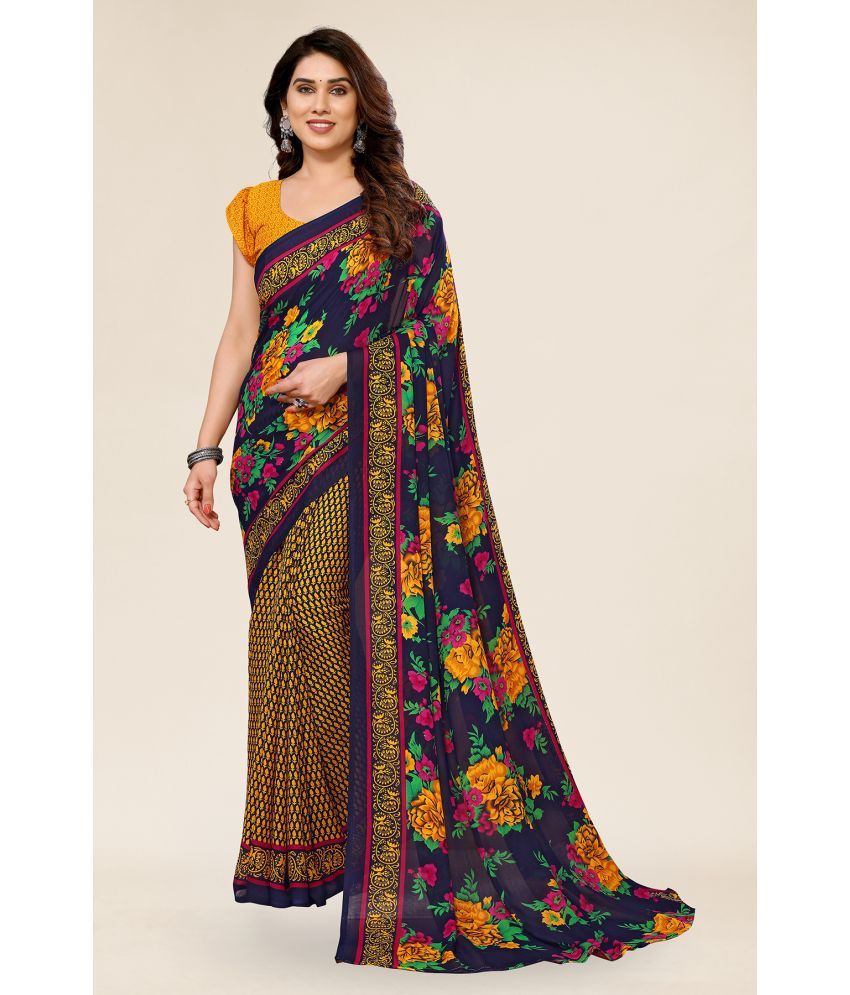     			Kashvi Sarees Georgette Printed Saree With Blouse Piece - Yellow ( Pack of 1 )