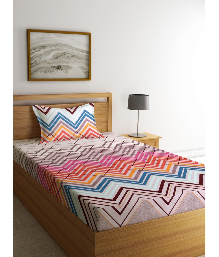     			Klotthe Poly Cotton Abstract 1 Single Bedsheet with 1 Pillow Cover - Multicolor