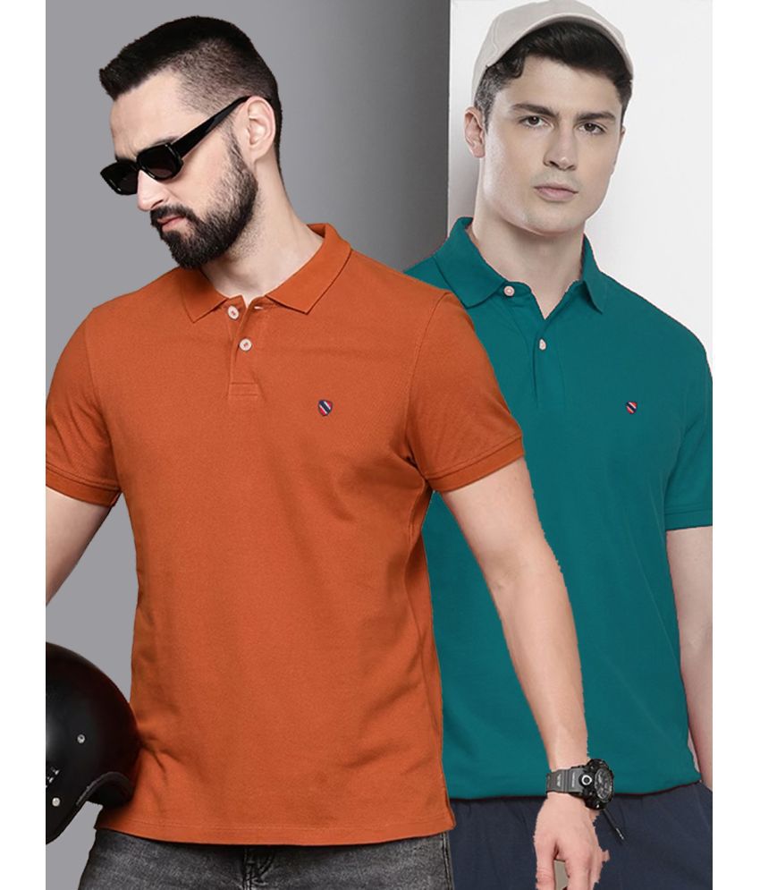     			Merriment Cotton Blend Regular Fit Solid Half Sleeves Men's Polo T Shirt - Rust Brown ( Pack of 2 )