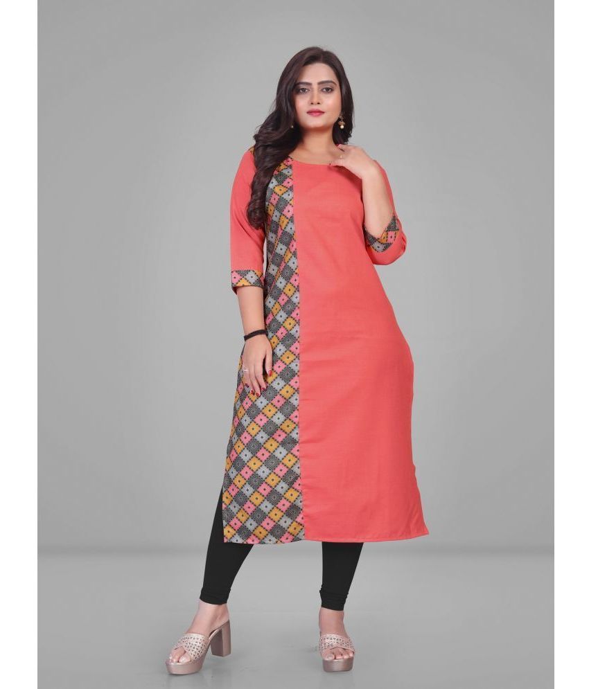     			Parastri Cotton Printed Straight Women's Kurti - Pink ( Pack of 1 )