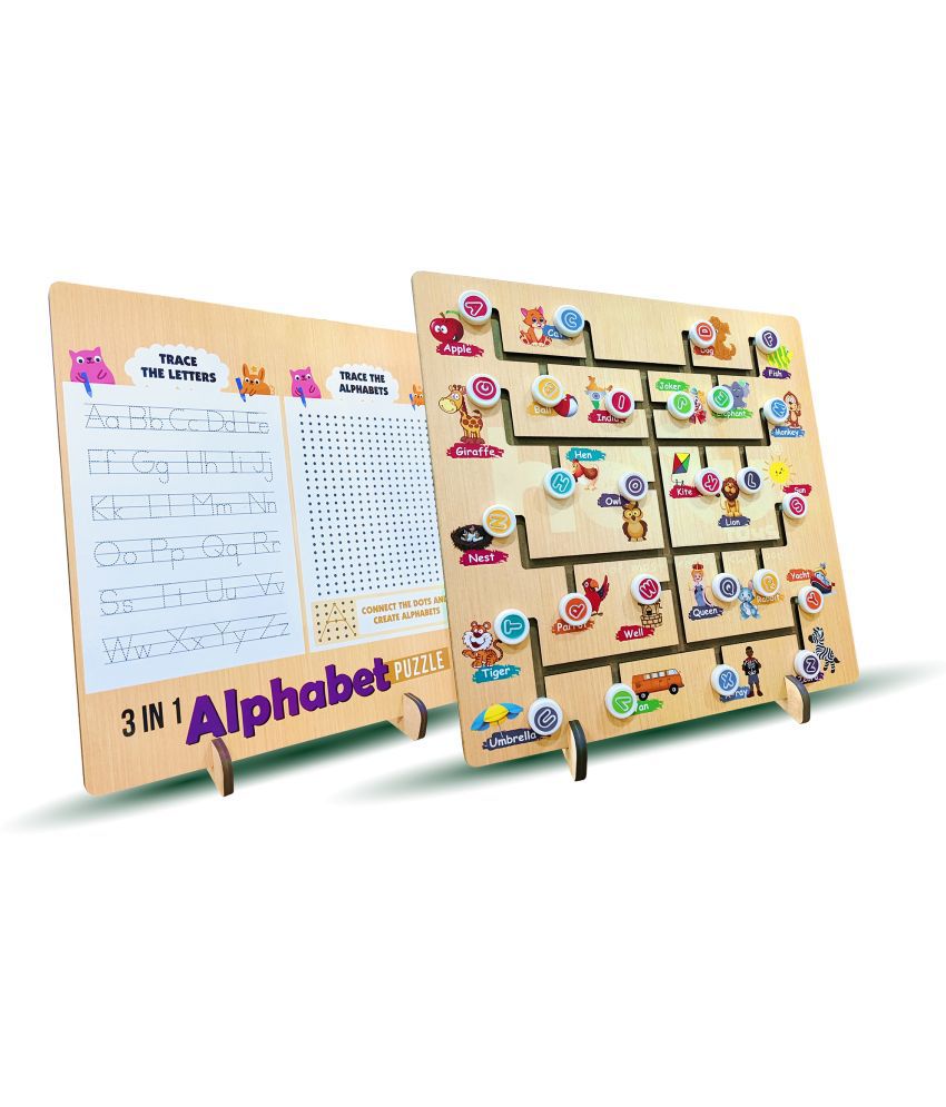     			RAINBOW RIDERS 3 in 1 Alphabet Puzzle / Wooden 3 In 1 Alphabet ABC Shapes Puzzle Board Game / Creative Educational Alphabet 3 in 1 Puzzle Wooden Game for Kids (Multi-Color) / Educational Board Games 6+ Years Girls and Boys.