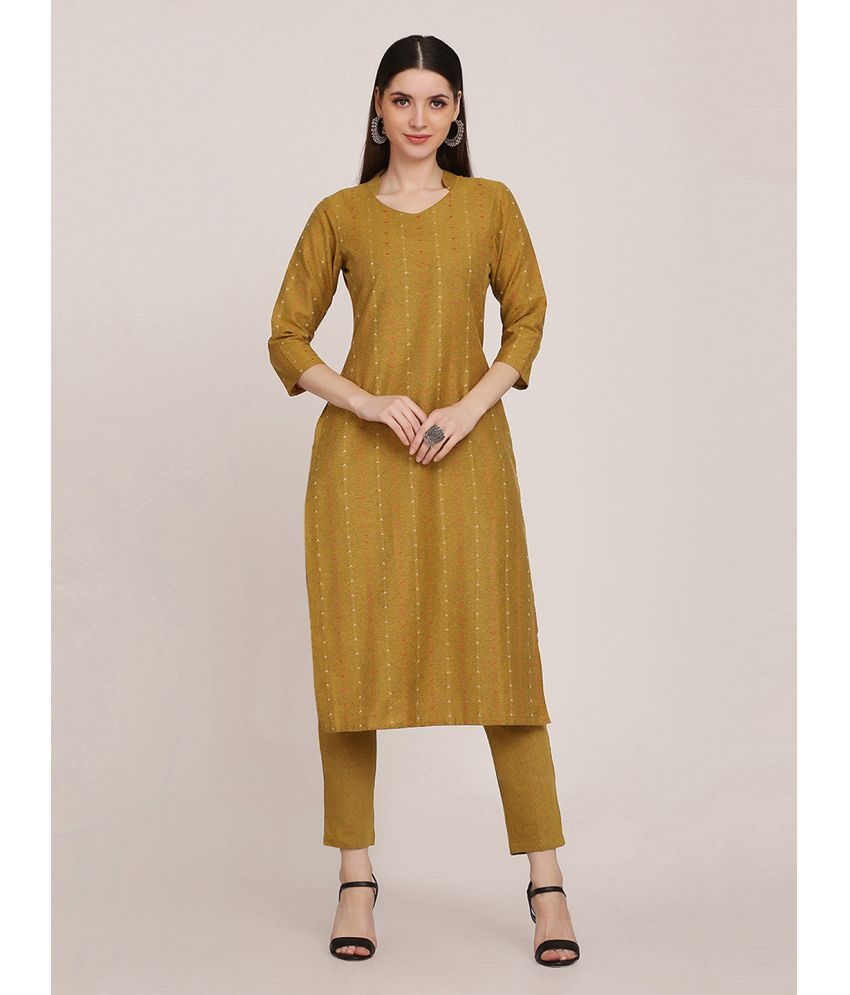     			Shaily Cotton Striped Kurti With Pants Women's Stitched Salwar Suit - Yellow ( Pack of 2 )