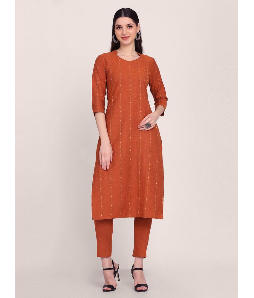     			Shaily Cotton Striped Kurti With Pants Women's Stitched Salwar Suit - Rust ( Pack of 2 )