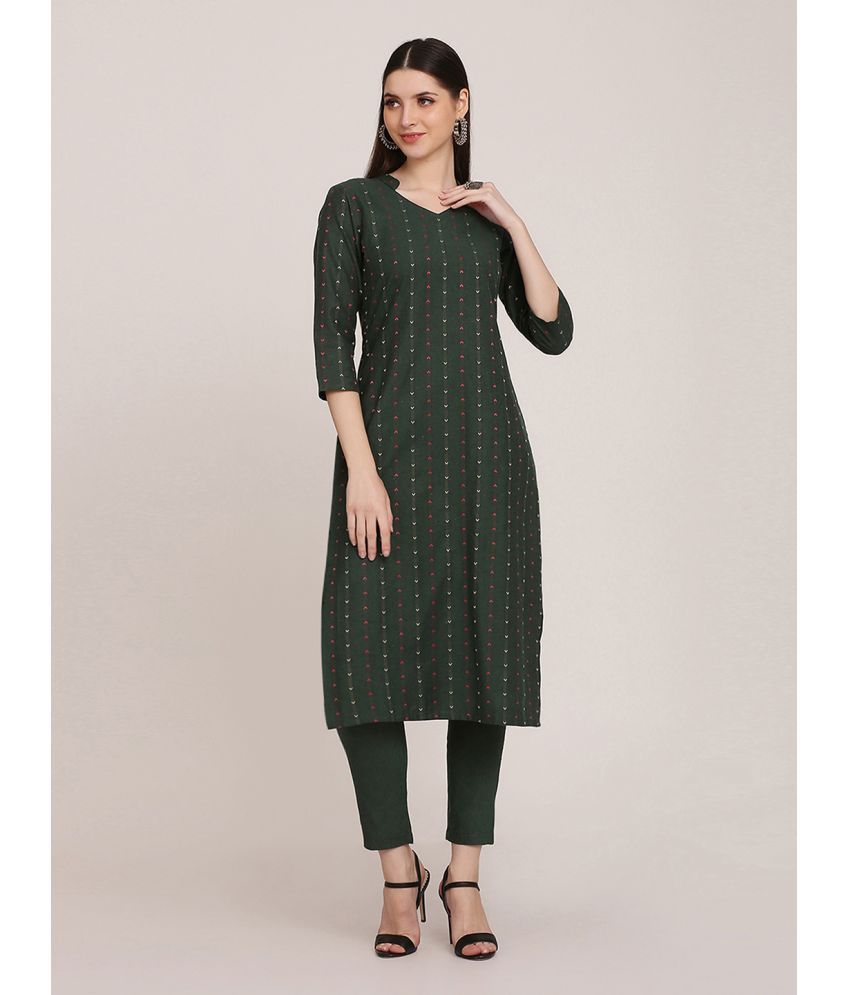     			Shaily Cotton Striped Kurti With Pants Women's Stitched Salwar Suit - Dark Green ( Pack of 2 )