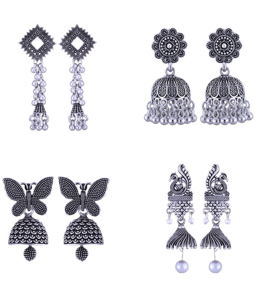     			VIVASTRI Silver Jhumki Earrings ( Pack of 4 )