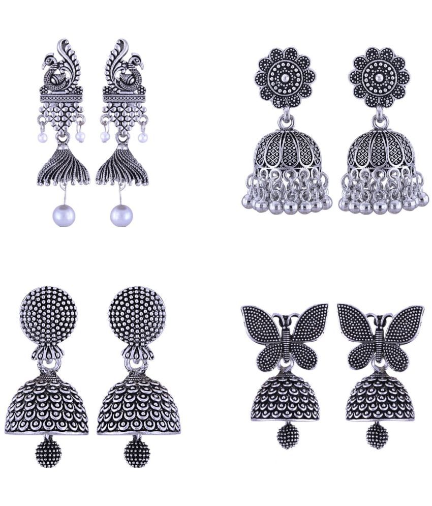     			VIVASTRI Silver Jhumki Earrings ( Pack of 4 )