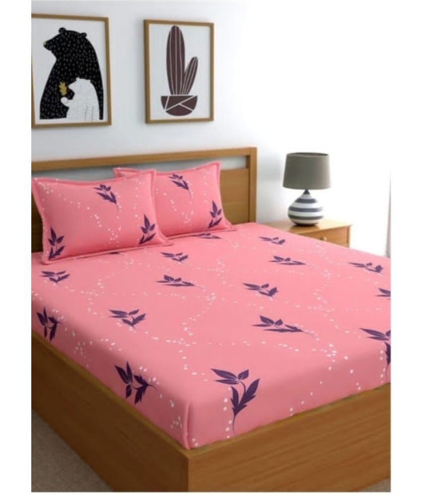     			VORDVIGO Glace Cotton Floral 1 Double Bedsheet with 2 Pillow Covers - Baby Pink