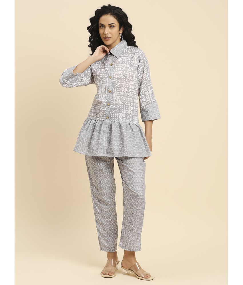     			gufrina Cotton Printed Kurti With Pants Women's Stitched Salwar Suit - Light Grey ( Pack of 1 )