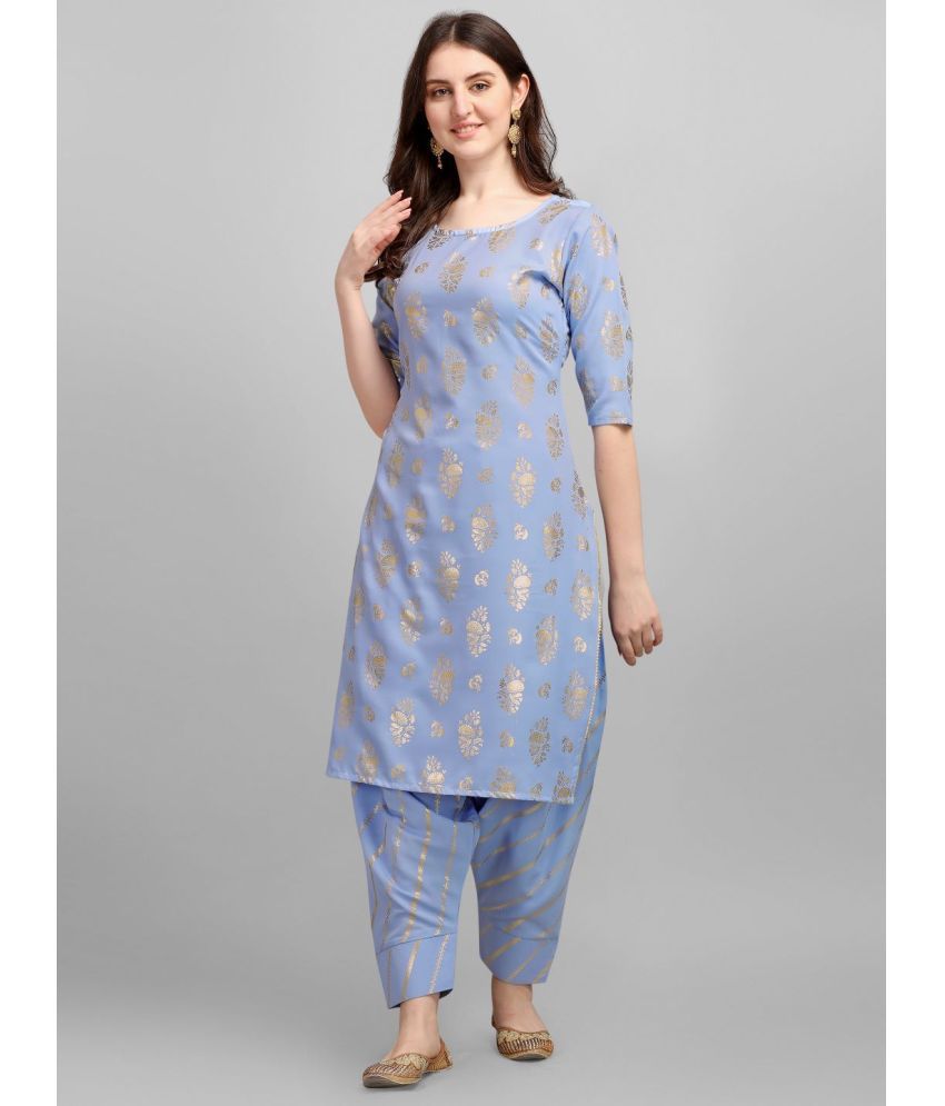     			gufrina Rayon Printed Kurti With Salwar Women's Stitched Salwar Suit - Light Blue ( Pack of 1 )