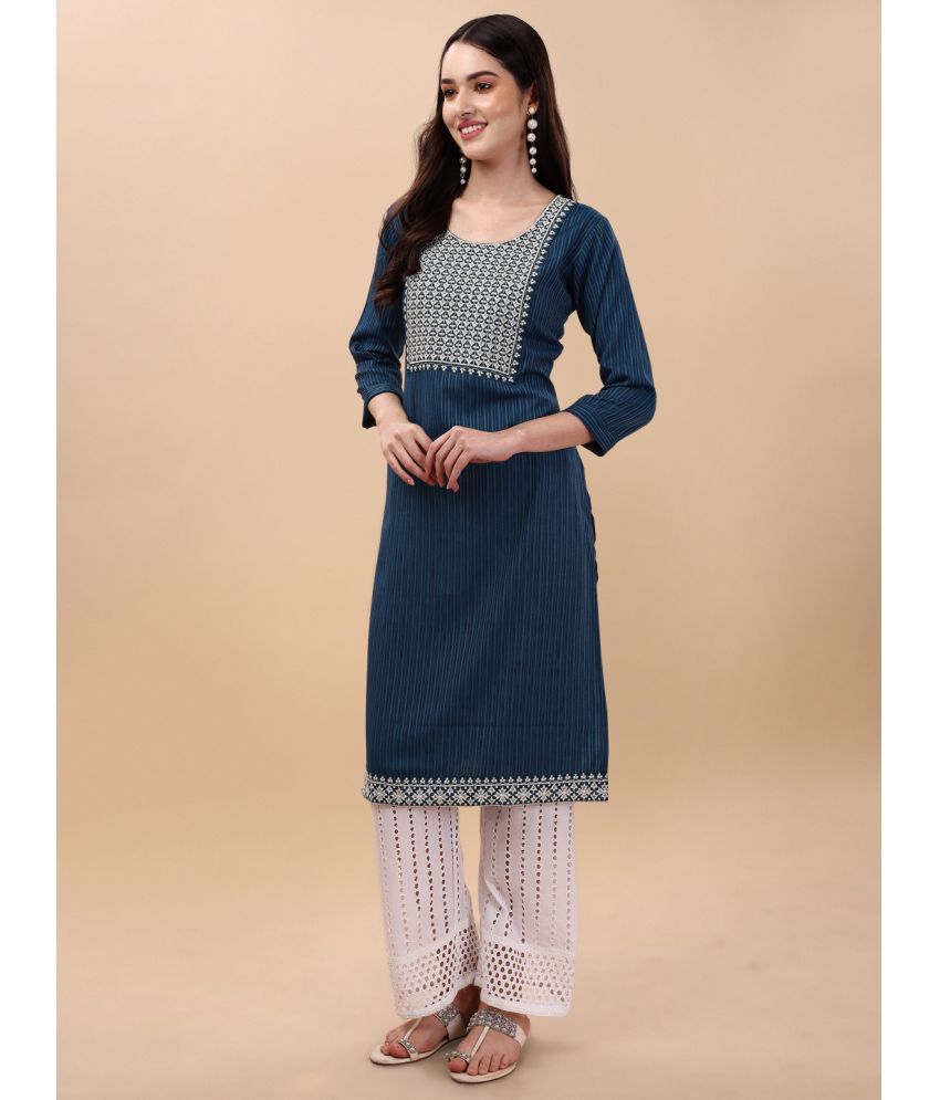     			gufrina Viscose Embroidered Kurti With Palazzo Women's Stitched Salwar Suit - Blue ( Pack of 1 )