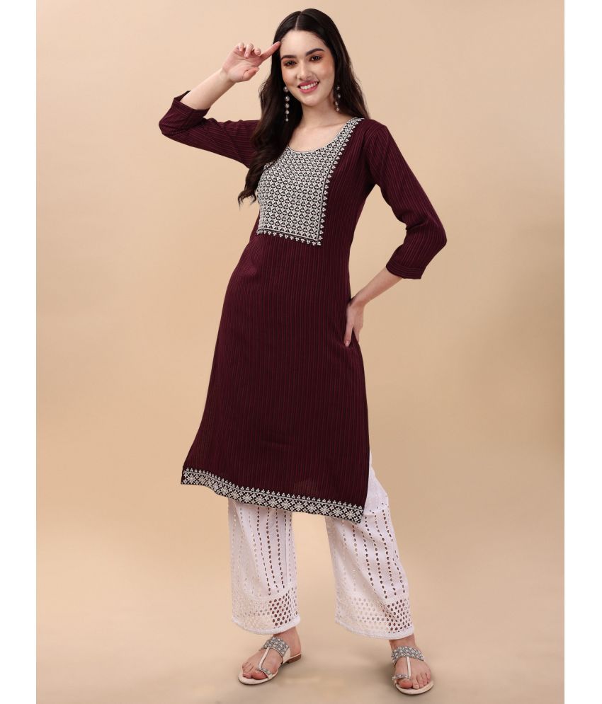     			gufrina Viscose Embroidered Kurti With Palazzo Women's Stitched Salwar Suit - Wine ( Pack of 1 )