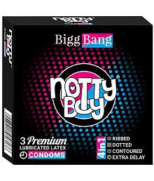 NottyBoy 4inOne Dotted Ribbed Contour Extra Delay Condom - 3 Units