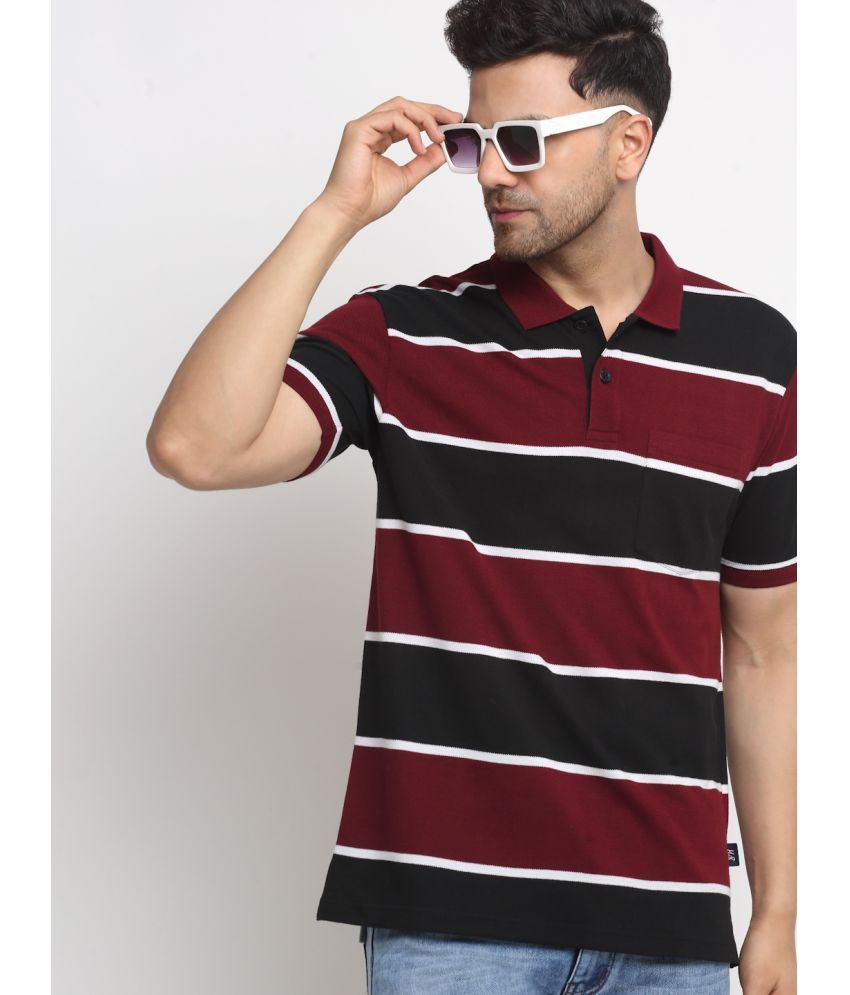     			HARBOR N BAY Cotton Blend Regular Fit Striped Half Sleeves Men's Polo T Shirt - Maroon ( Pack of 1 )