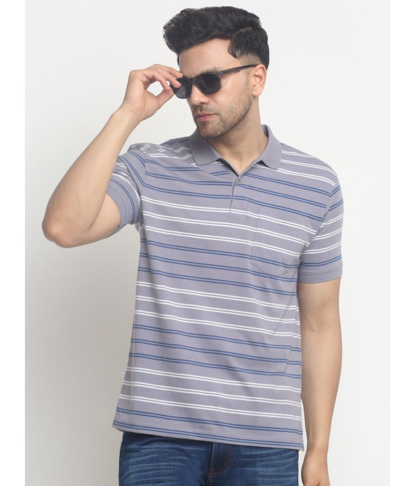     			HARBOR N BAY Cotton Blend Regular Fit Striped Half Sleeves Men's Polo T Shirt - Purple ( Pack of 1 )