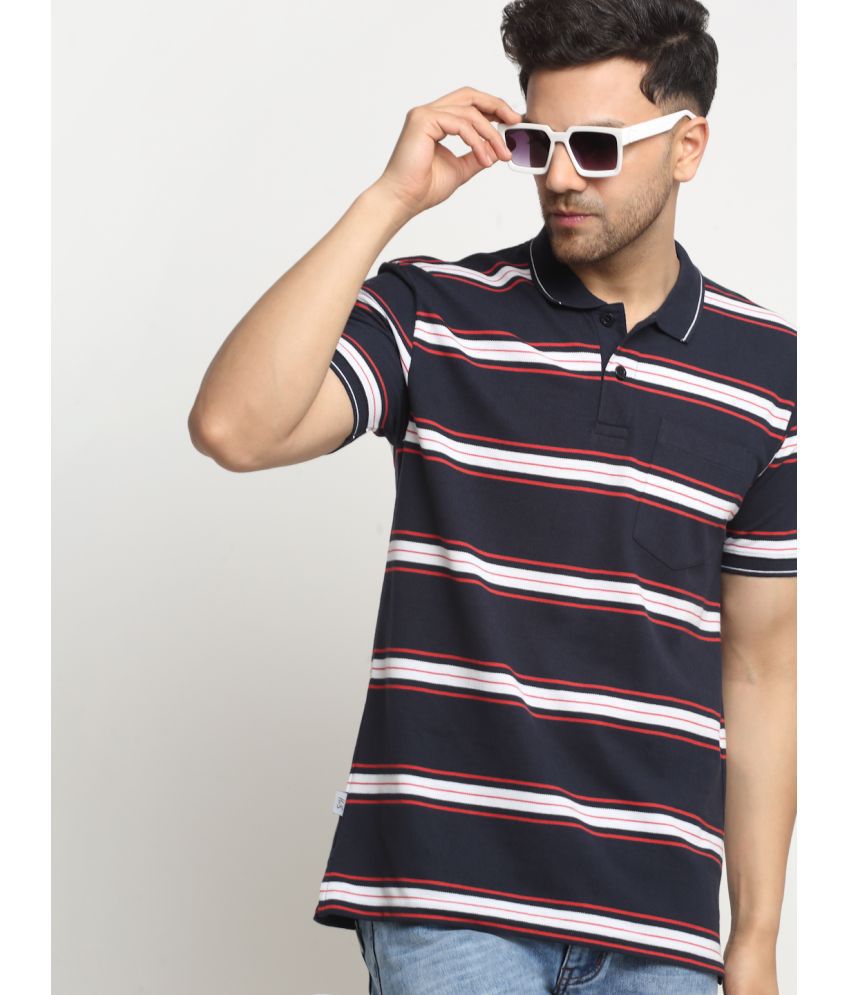     			HARBOR N BAY Cotton Blend Regular Fit Striped Half Sleeves Men's Polo T Shirt - Navy Blue ( Pack of 1 )