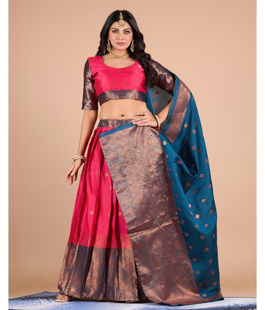     			Indesa Pink Banarasi Silk A-line Unstitched Lehenga Single