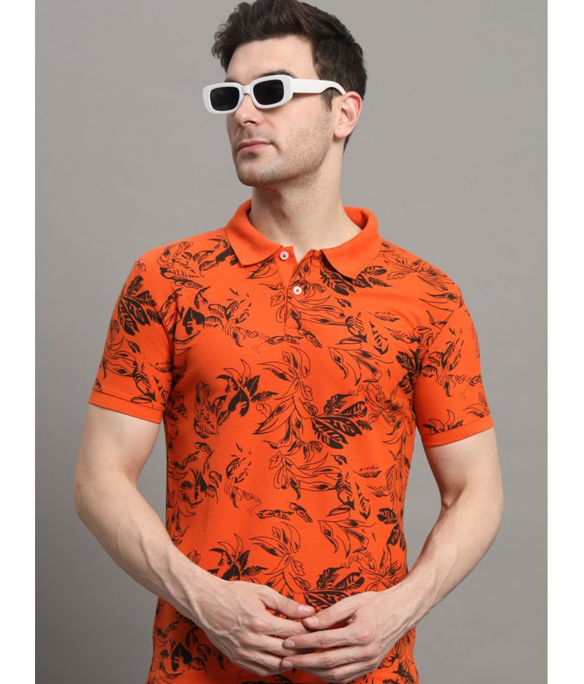     			R.ARHAN PREMIUM Cotton Blend Regular Fit Printed Half Sleeves Men's Polo T Shirt - Orange ( Pack of 1 )