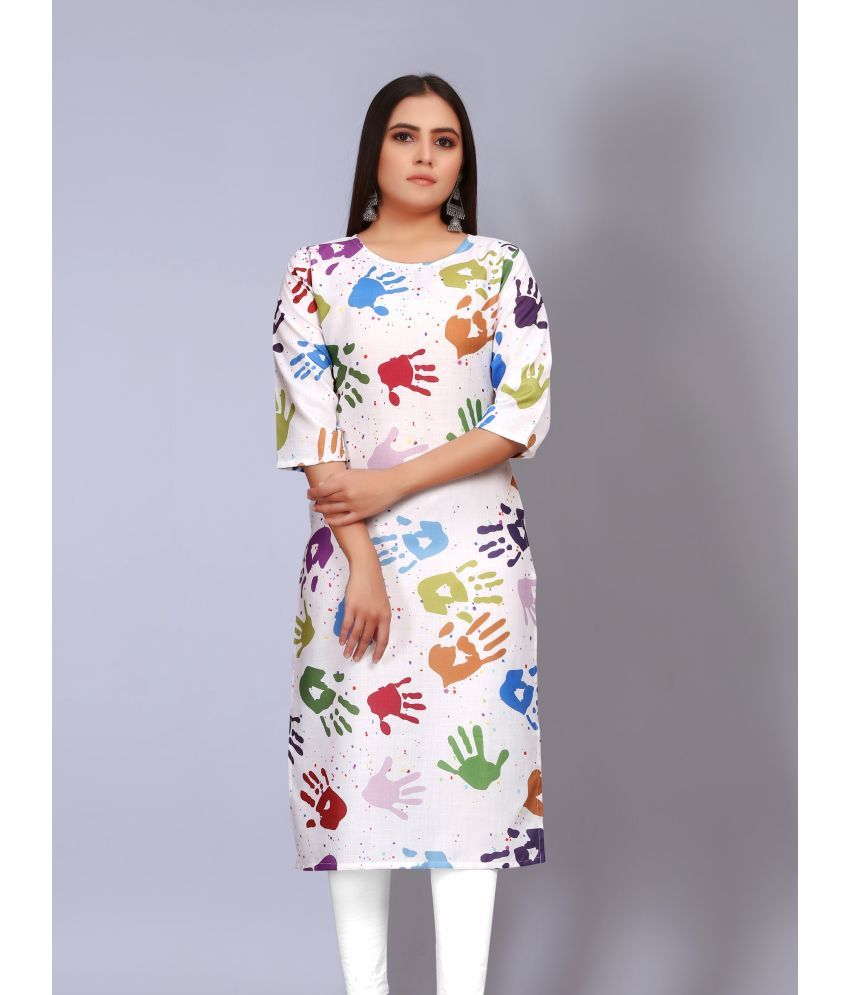     			RIAANA Holi Cotton Blend Printed A-line Women's Kurti - Multicolor ( Pack of 1 )