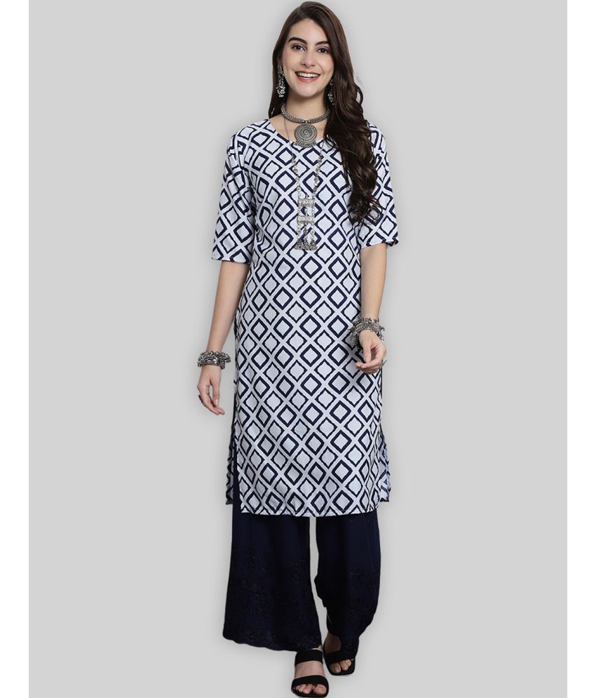     			7Threads Crepe Printed Straight Women's Kurti - Blue ( Pack of 1 )