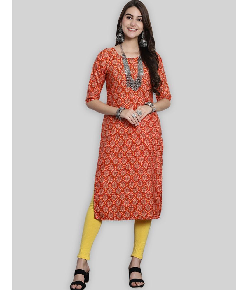     			7Threads Crepe Printed Straight Women's Kurti - Orange ( Pack of 1 )