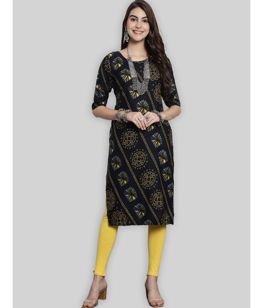     			7Threads Crepe Printed Straight Women's Kurti - Black ( Pack of 1 )