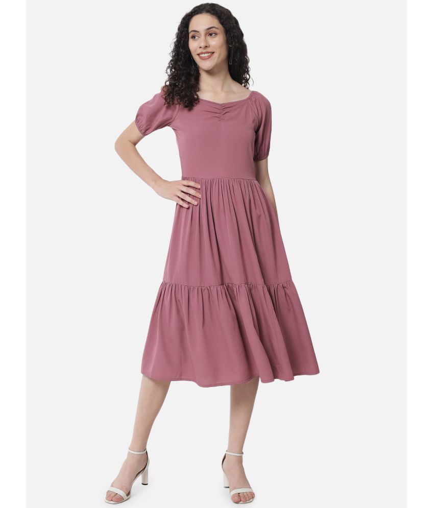     			ALL WAYS YOU Crepe Solid Midi Women's Fit & Flare Dress - Pink ( Pack of 1 )