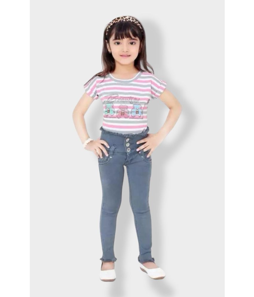     			ICONIC ME- Kids Girls Plain Gray Denim Jeans | Premium Denim Jeans| High Quality Jeans