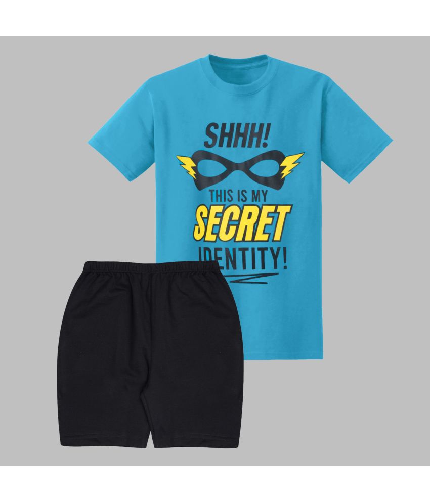     			Santee Blue Cotton Blend Boys T-Shirt & Shorts ( Pack of 1 )