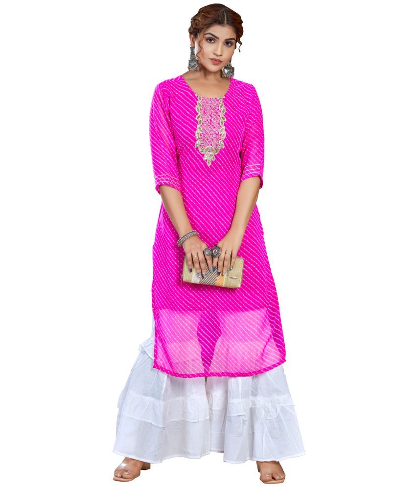     			Style Samsara Georgette Embroidered Straight Women's Kurti - Pink ( Pack of 1 )