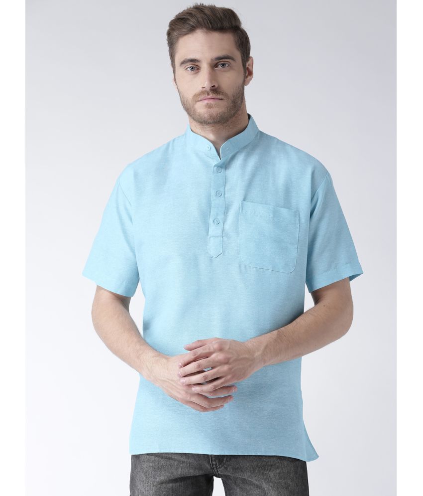     			RIAG Light Blue Cotton Men's Shirt Style Kurta ( Pack of 1 )