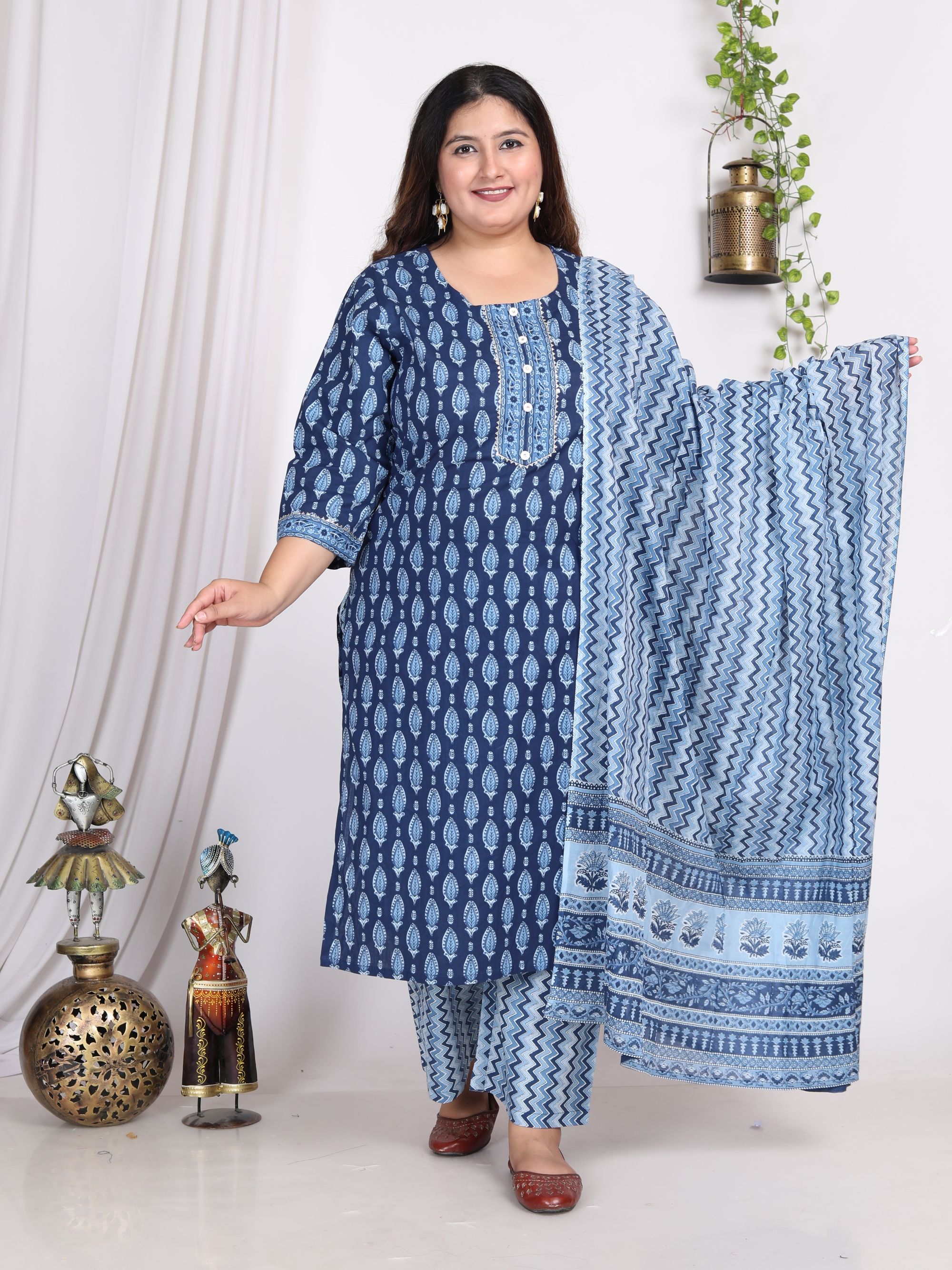     			Swasti Cotton Printed Kurti With Palazzo Women's Stitched Salwar Suit - Blue ( Pack of 1 )