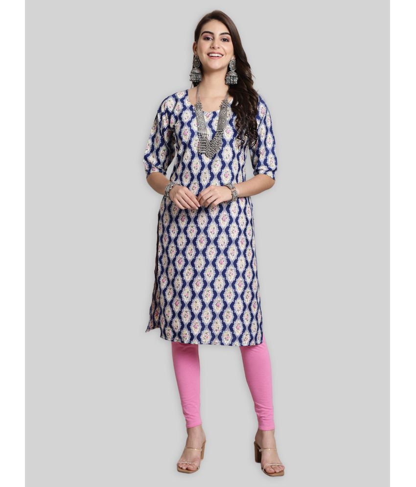     			7Threads Crepe Printed Straight Women's Kurti - Blue ( Pack of 1 )