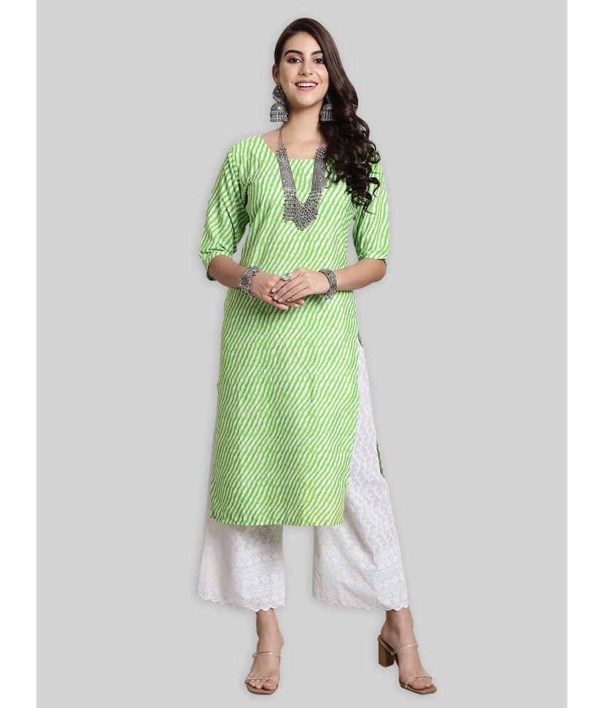     			7Threads Crepe Striped Straight Women's Kurti - Lime Green ( Pack of 1 )