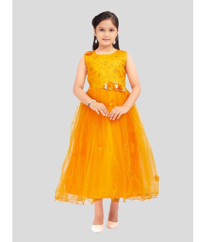     			Aarika Yellow Net Girls Fit And Flare Dress ( Pack of 1 )