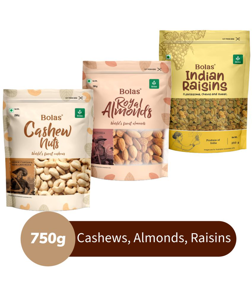     			Bolas Dry Fruits Combo 750g - Californian Almonds 250g, W320 Cashew 250g, Indian Raisins 250g