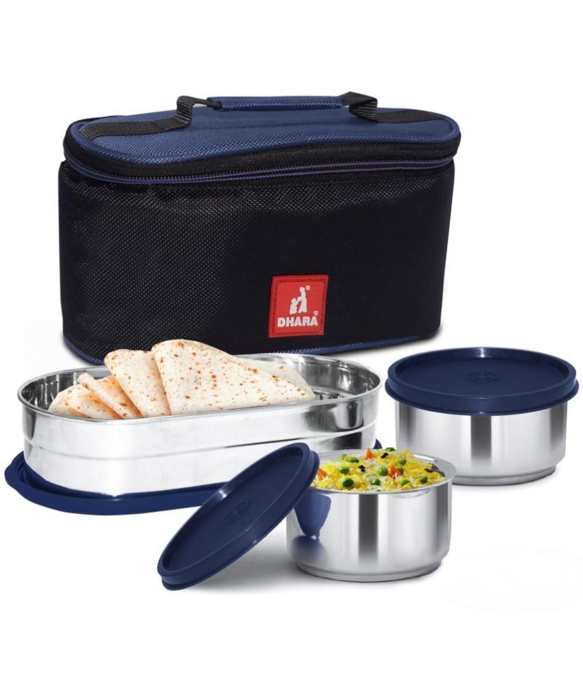     			Dhara Stainless Steel Break Time 3 BLUE Stainless Steel Lunch Box 3 - Container ( Pack of 1 )