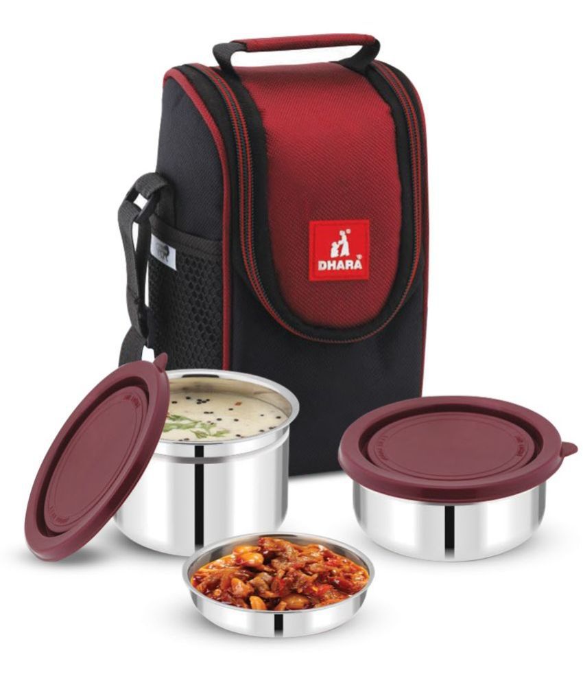     			Dhara Stainless Steel FOOD TIME 2 MAROON  Stainless Steel Lunch Box 2 - Container ( Pack of 1 )