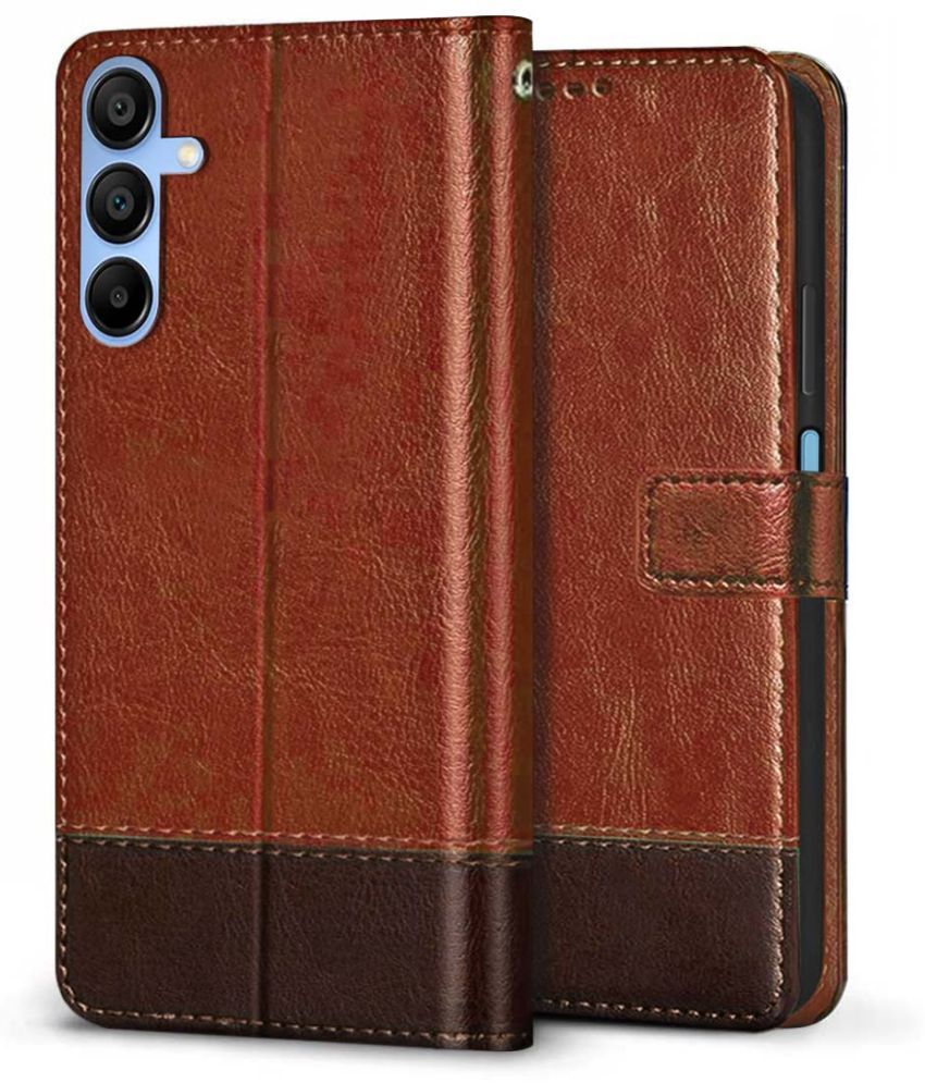     			NBOX Brown Flip Cover Leather Compatible For Samsung Galaxy A15 ( Pack of 1 )