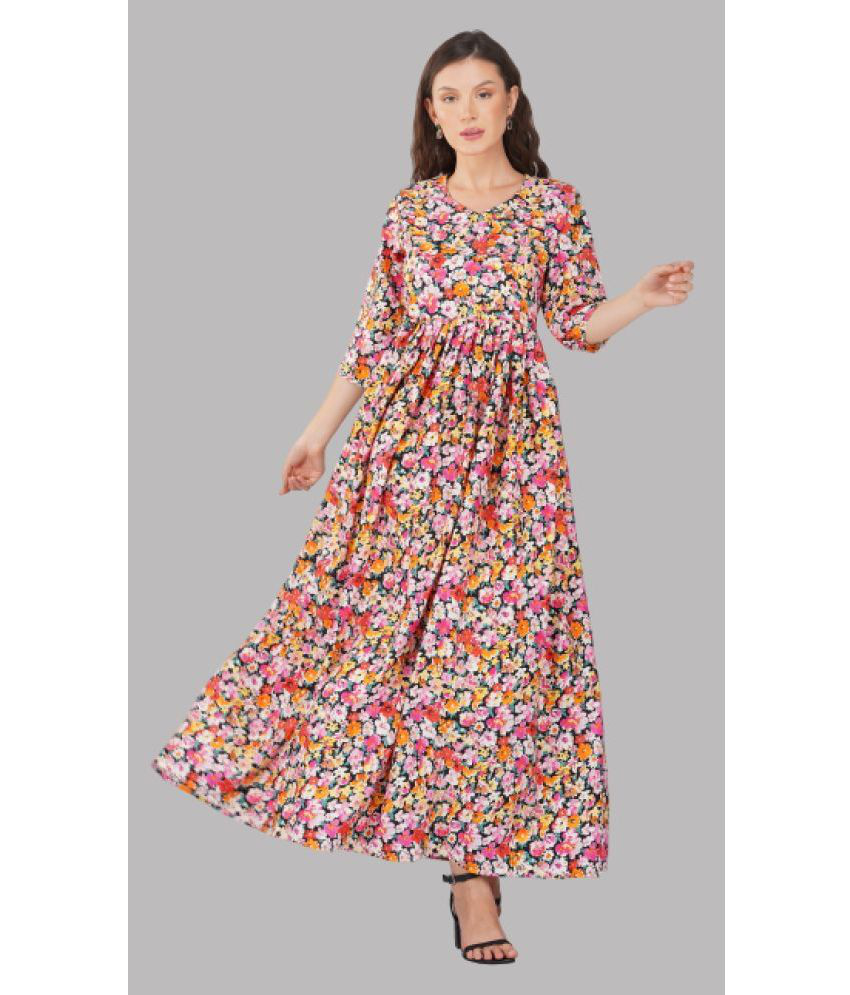     			PRIJHON Polyester Blend Printed Full Length Women's Fit & Flare Dress - Multicolor ( Pack of 1 )
