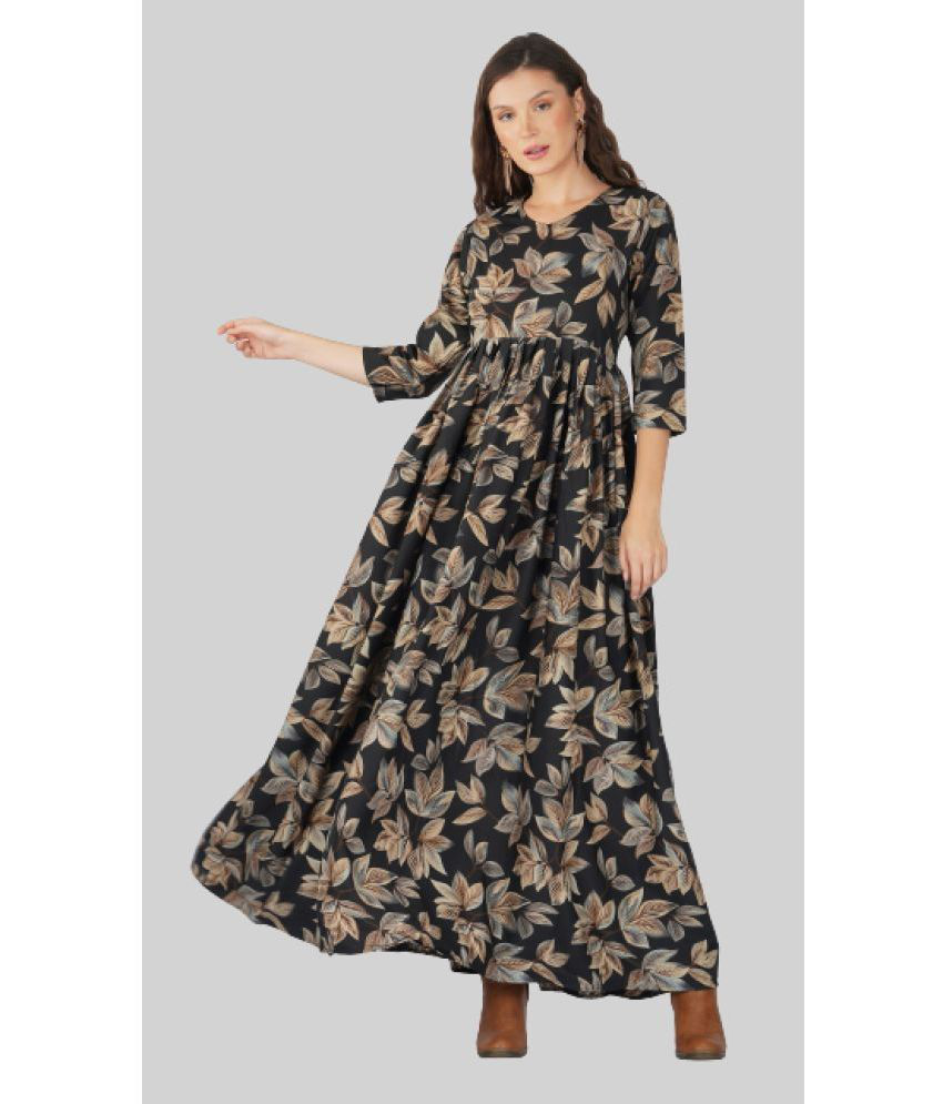     			PRIJHON Polyester Blend Printed Full Length Women's Fit & Flare Dress - Beige ( Pack of 1 )