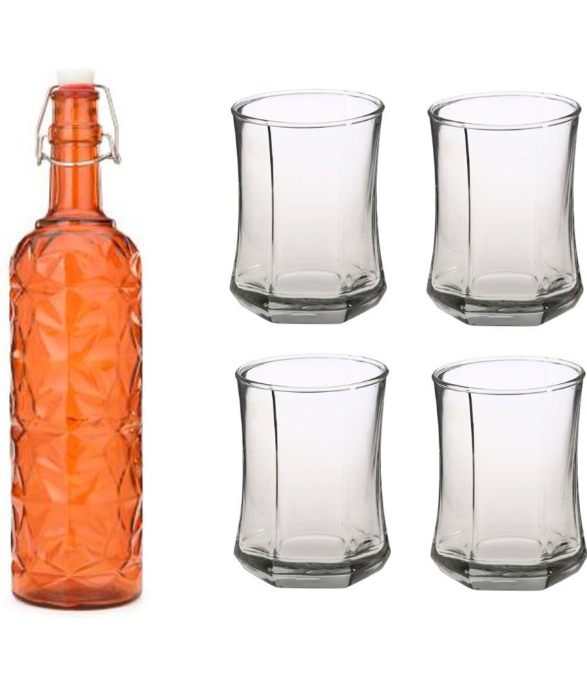     			Somil Beverage Glass Serving Set  Orange Water Bottle 1000 mL ( Set of 5 )