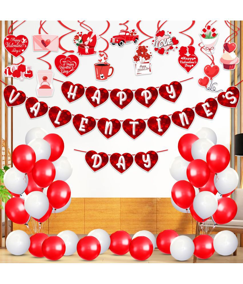     			Zyozi Valentine’s Day Decorations Combo - Valentine’s Day Banner, Balloons & Swirls Hanging for Valentine’s Day Party Decorations, Anniversary Party Decorations (Pack of 40)