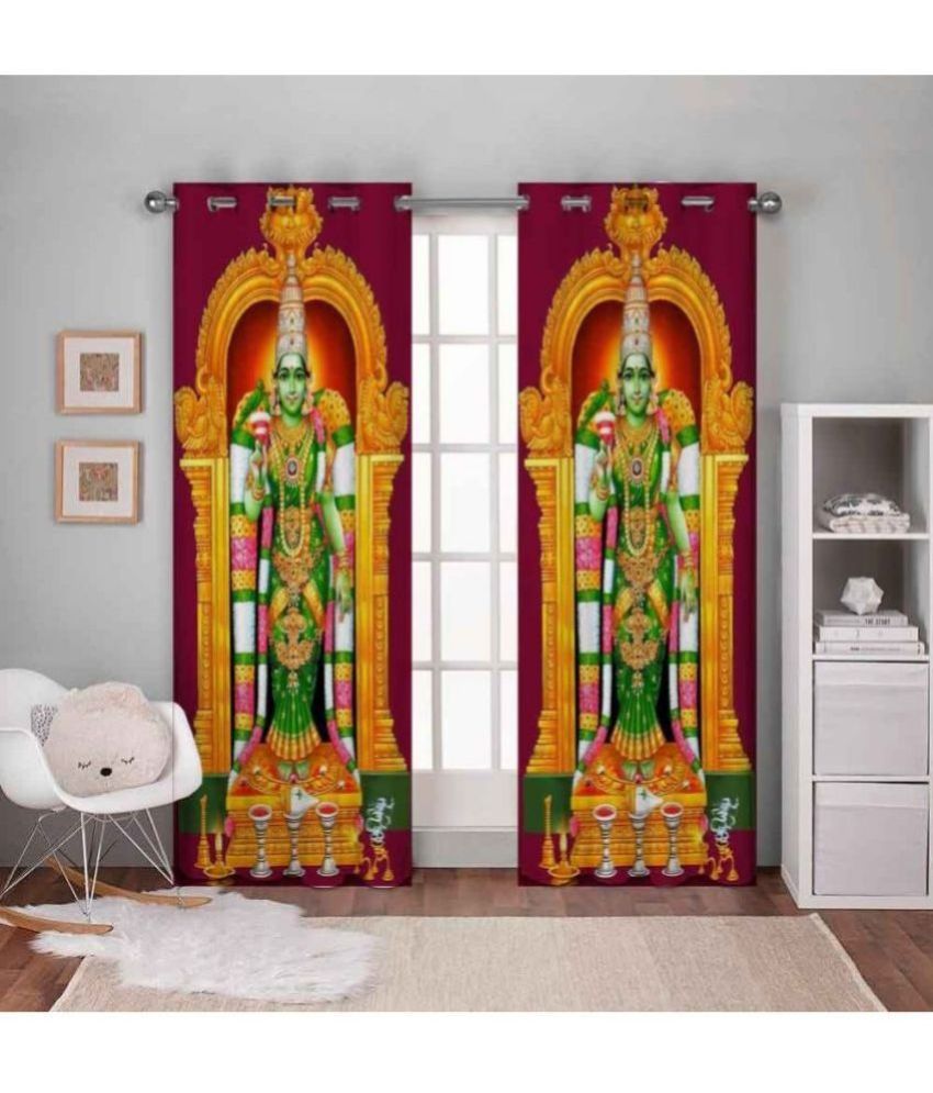     			HOMETALES Ethnic Semi-Transparent Eyelet Curtain 5 ft ( Pack of 2 ) - Multicolor