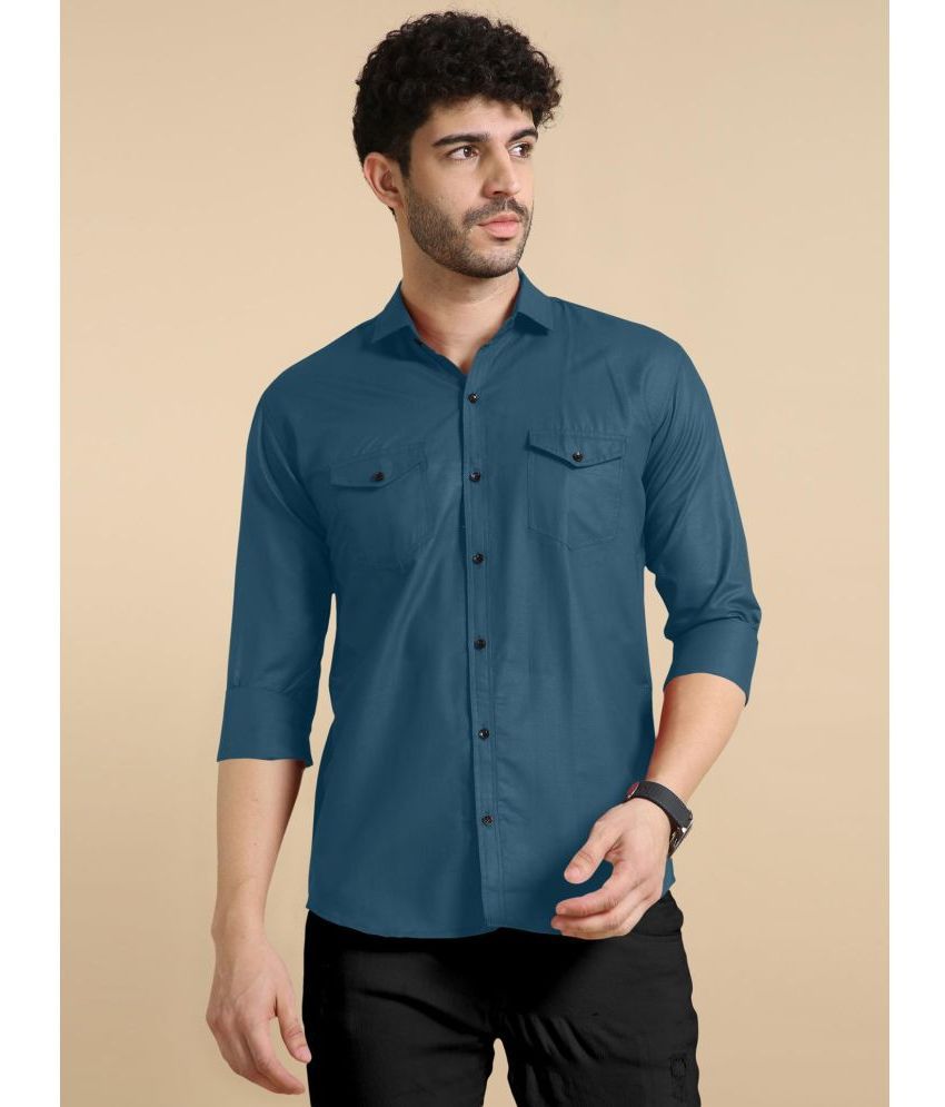     			P&V CREATIONS Cotton Blend Slim Fit Solids Rollup Sleeves Men's Casual Shirt - Teal ( Pack of 1 )
