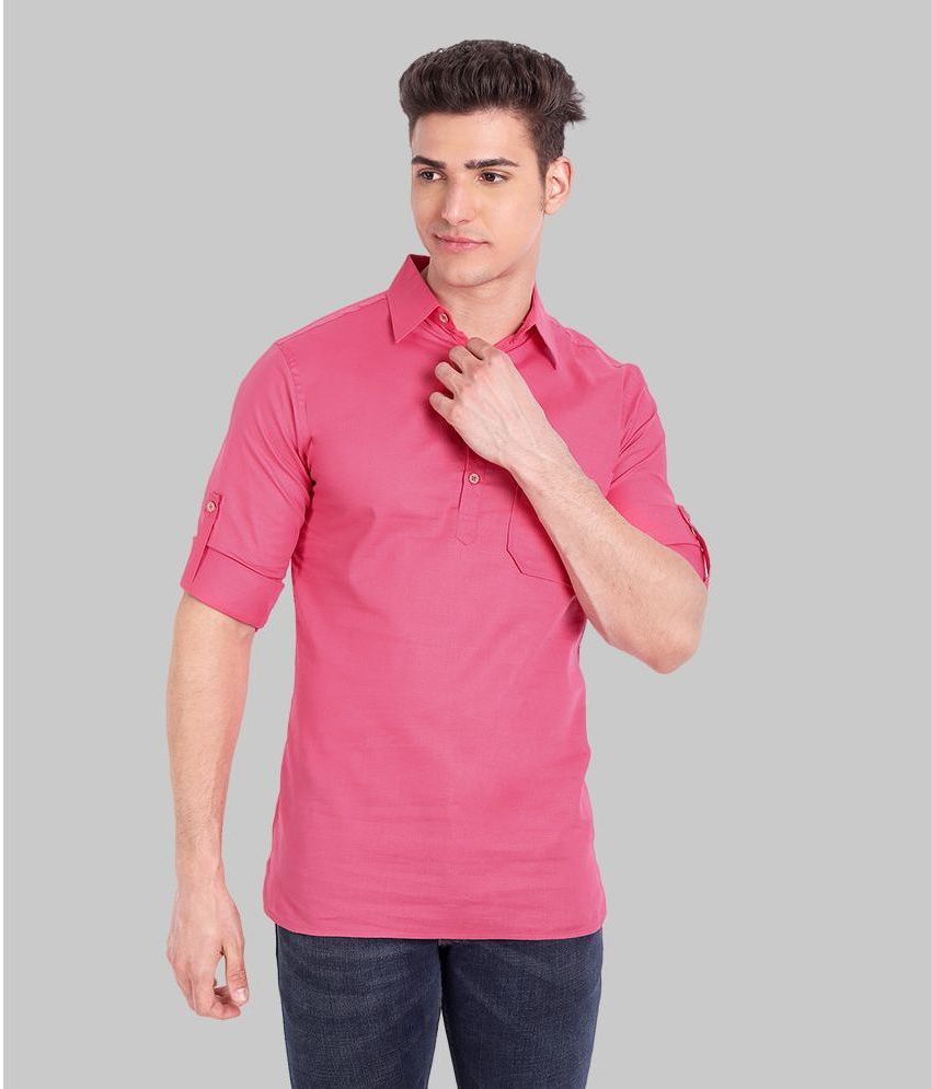     			UNI VIBE Pink Cotton Men's Shirt Style Kurta ( Pack of 1 )