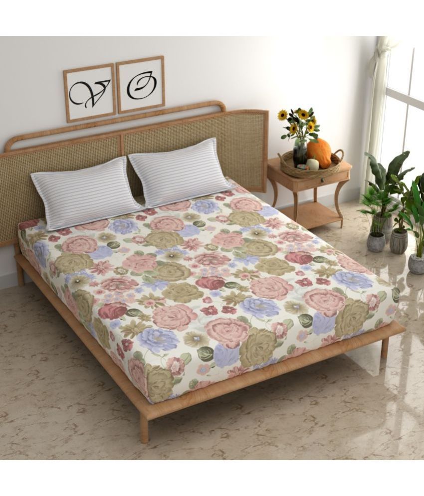     			chhavi india Cotton Floral 1 Double King Size Bedsheet with 2 Pillow Covers - Multicolor