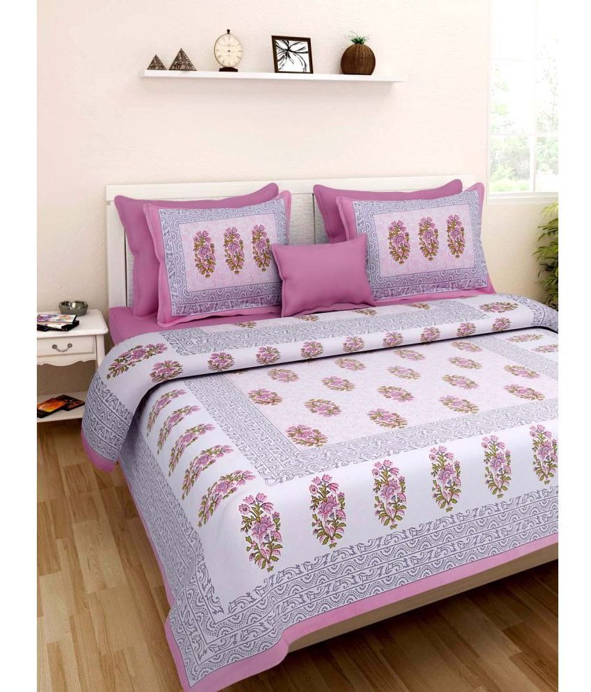    			HOMETALES Cotton Floral 1 Double Bedsheet with 2 Pillow Covers - Pink