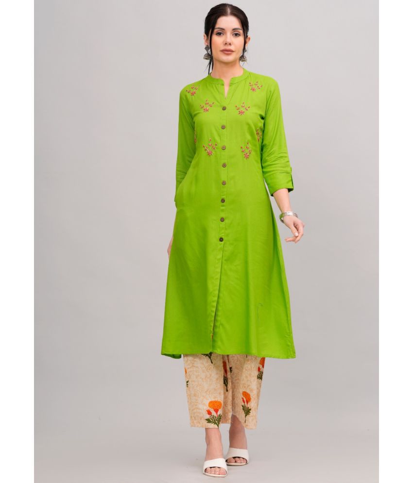     			MAUKA Rayon Solid Kurti With Palazzo Women's Stitched Salwar Suit - Green ( Pack of 1 )